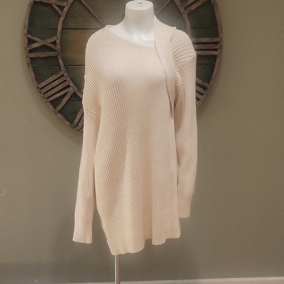 Free People Beach Alba Ribbed Knit  Sweater Tunic Dress In Powder Sand - Picture 2 of 12